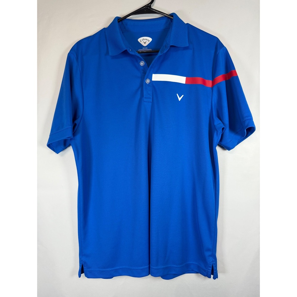 Callaway Mens Opti-Dri Golf Polo Shirt Blue Red White Stripe Size Medium